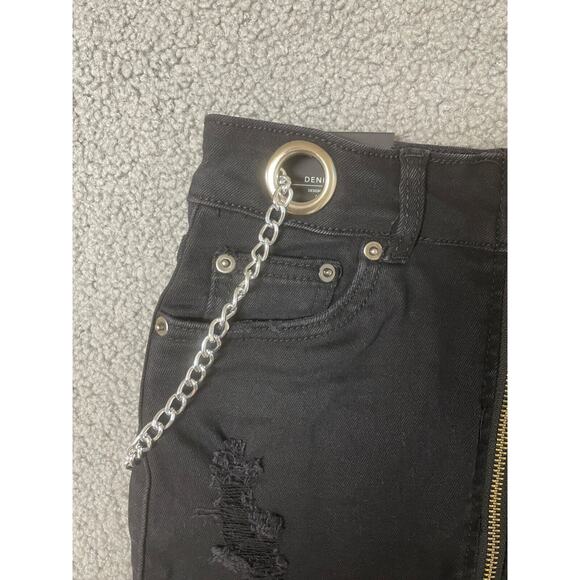 American Bazi Mini Skirt Black Denim small Chained Distressed Stretch Zipper - Picture 2 of 8